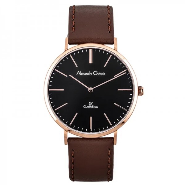 Alexandre Christie AC 8490 Rosegold Black Brown Leather Man MHLRGBA